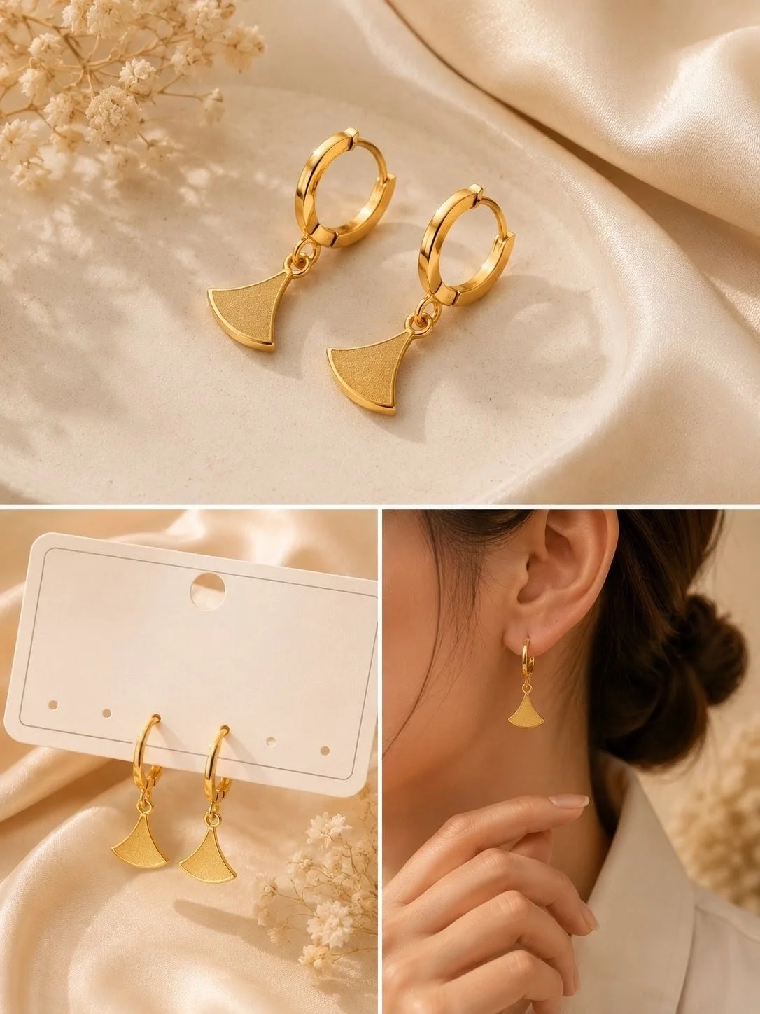 Gold Hoop Fan Charm Earrings